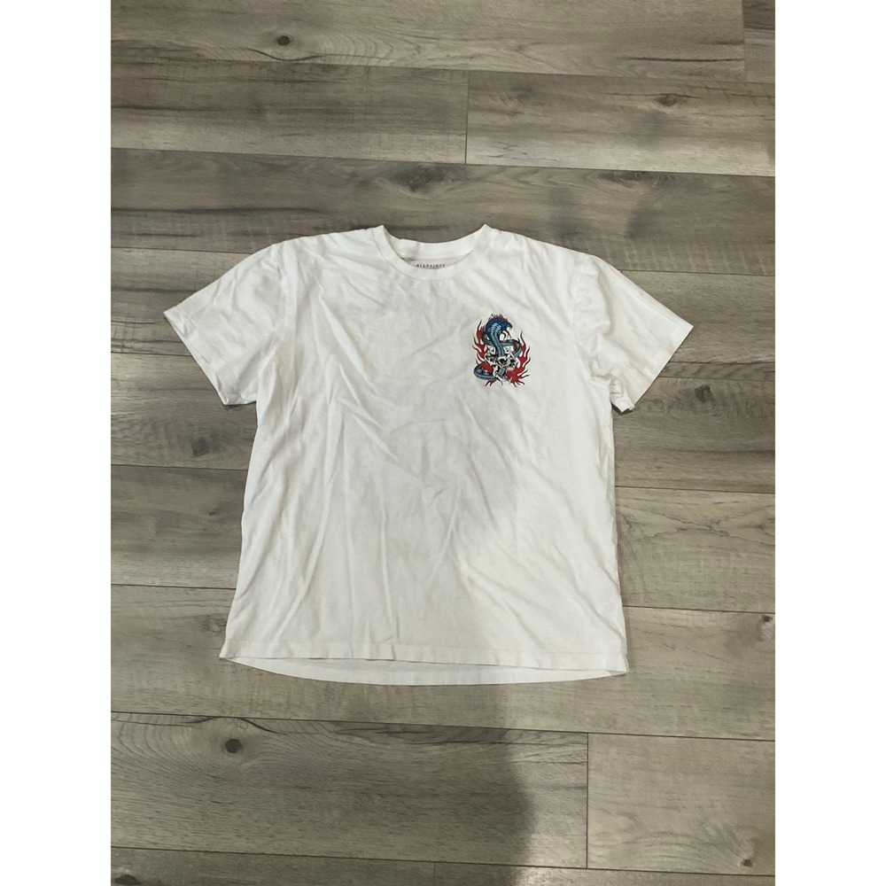 AllSaints Mens White Cobra Skull Graphic Relaxed Fit T-Shirt Small